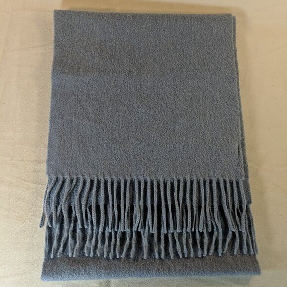 Portolano 100% Cashmere Scarf Blue Rectangle Fringe 13x66" Neck Head Wrap Winter - Picture 1 of 7